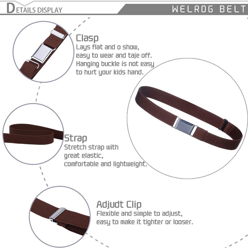 WELROG Toddler Kids Adjustable Buckle Belt - Elastic Child Silver Buckle Belts for Girls Boys (Black/Coffee) - Image 3